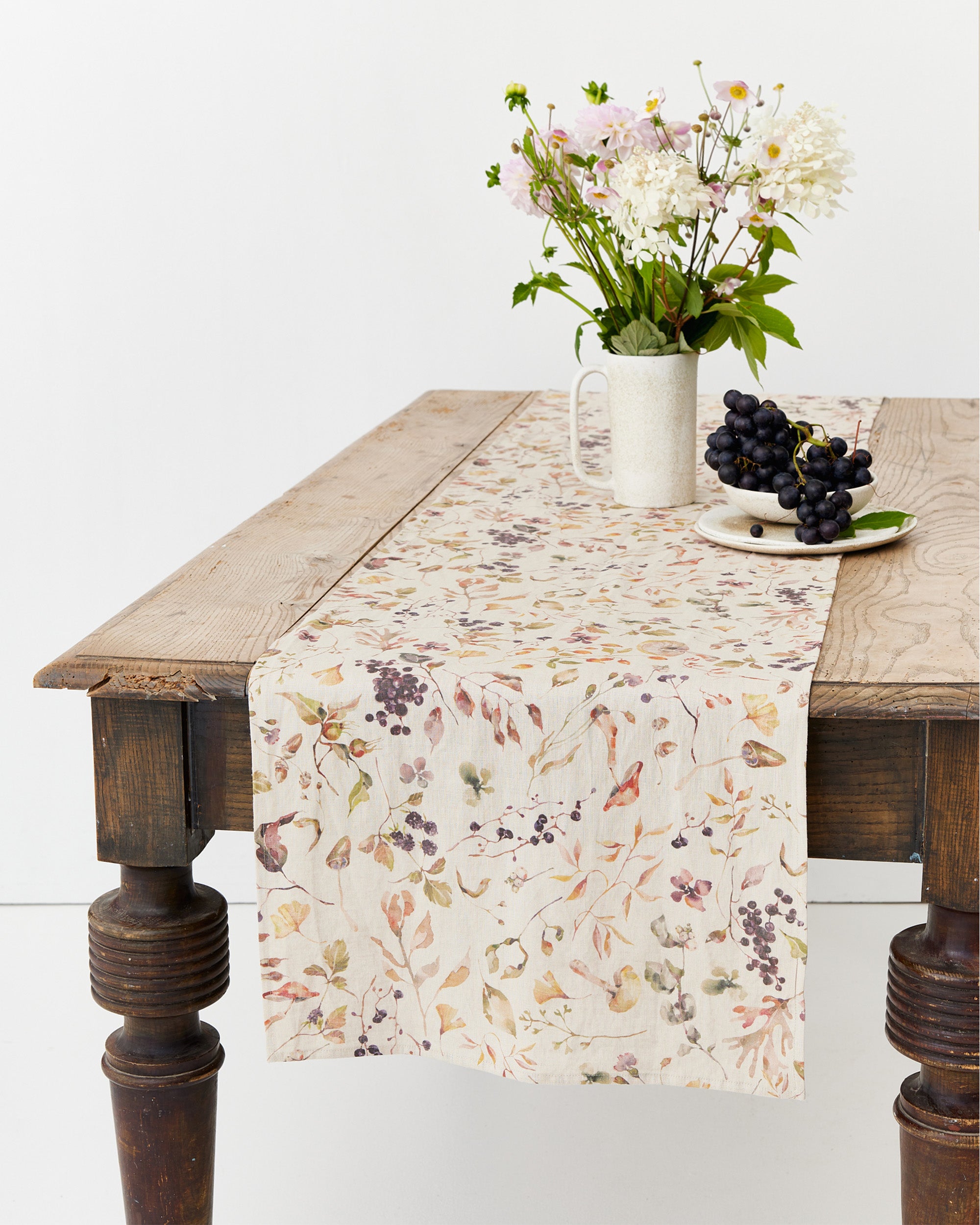 Autumn forest print Linen table runner